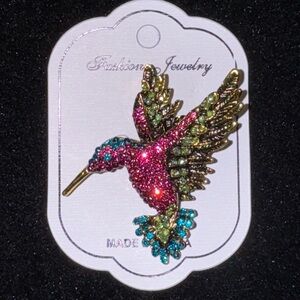 Rhinestone Hummingbird brooch - Multi colored